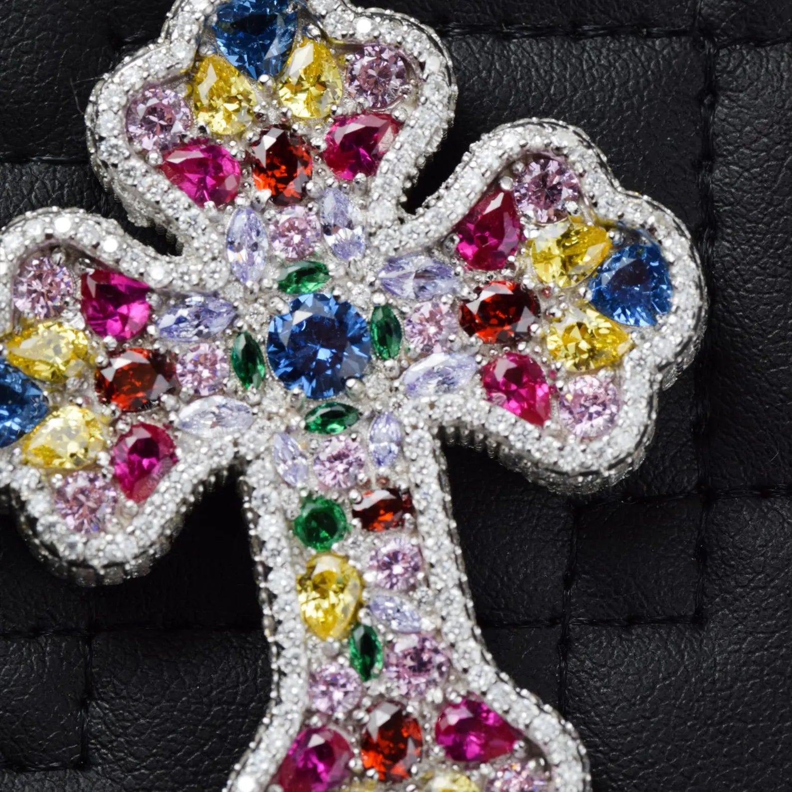 Multi Color Cross Pendant VVS1 Moissanite [5.40 CTW] 925 Sterling Silver
