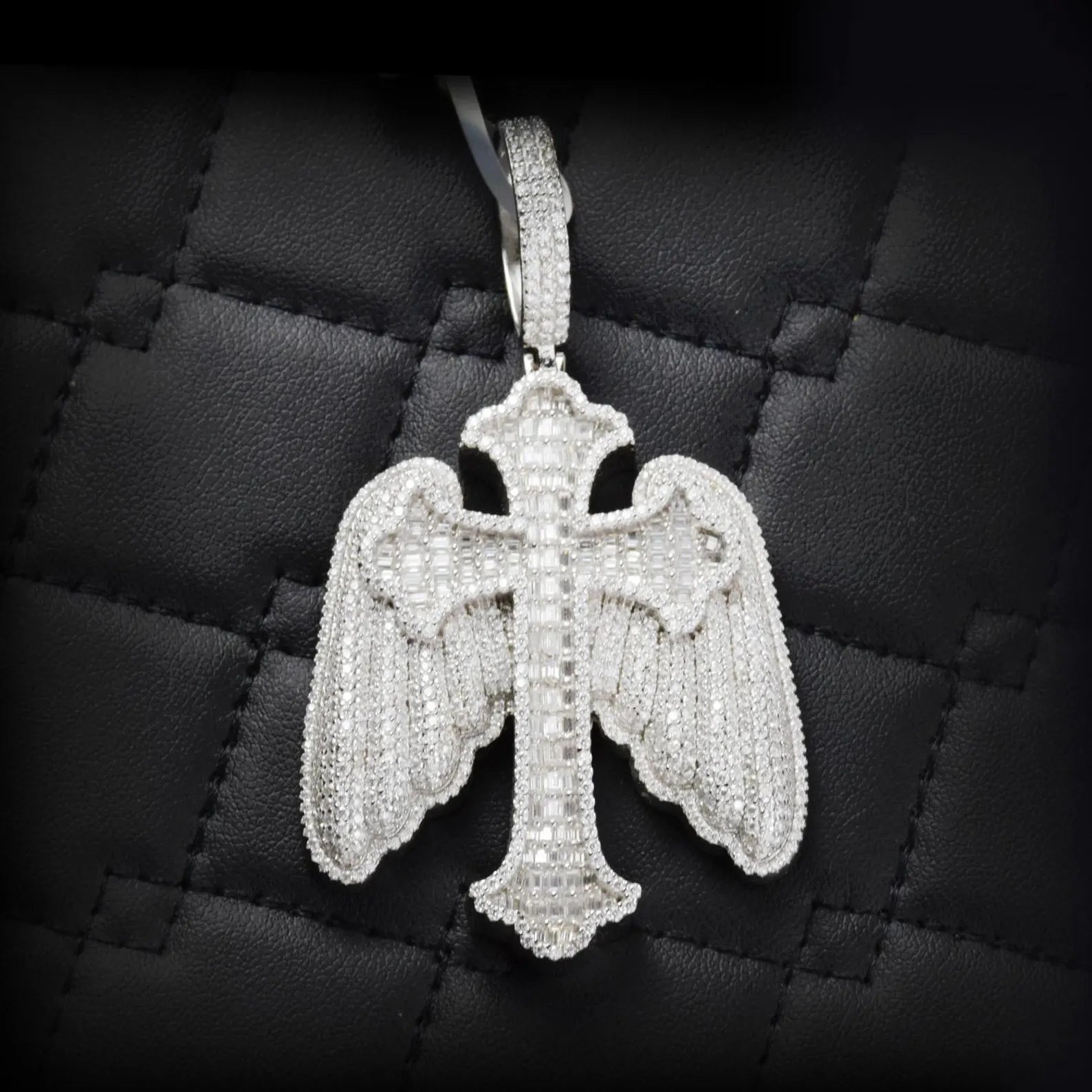 Custom Angle Wing Cross Pendant VVS1 Moissanite [4.21 CTW] 925 Sterling Silver