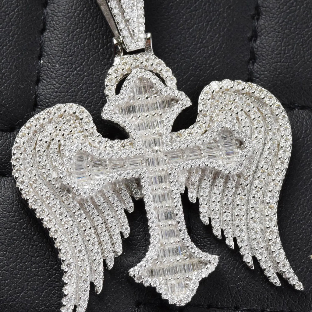 Angle Wing Cross Pendant VVS1 Moissanite [3.55 CTW] 925 Sterling Silver