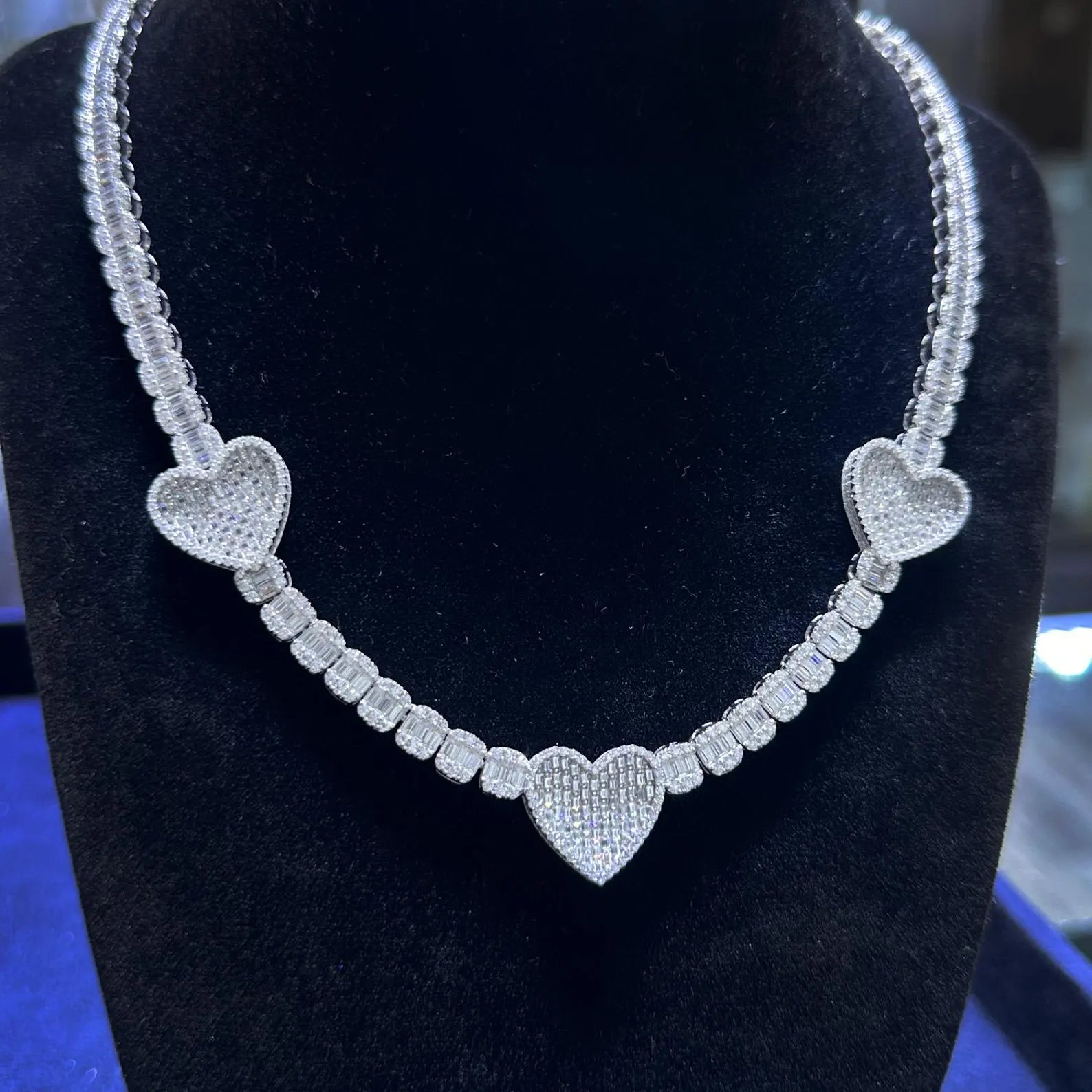 Heart Tennis Moissanite Necklace [17CTW] in 925 Sterling Silver