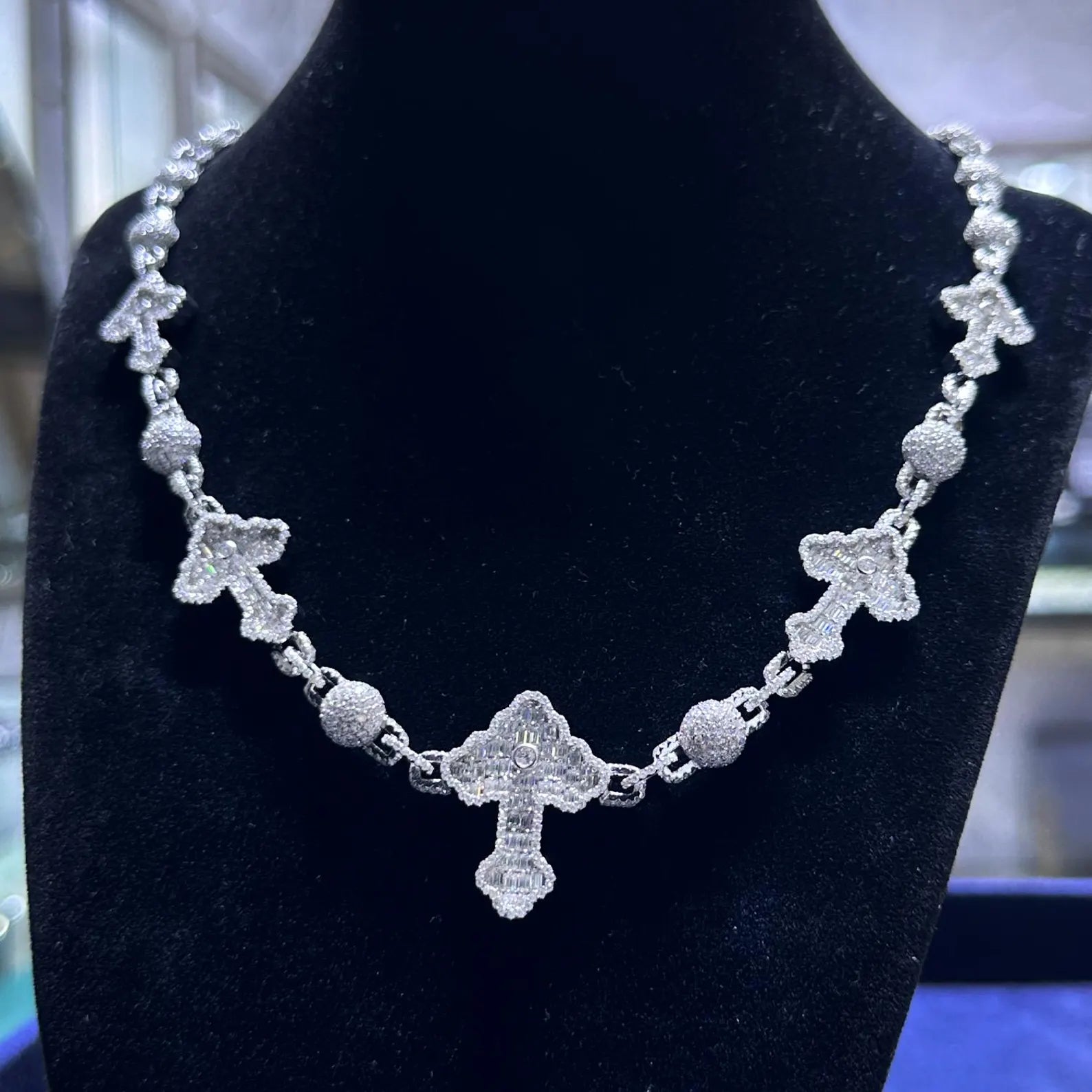 Custom Cross Moissanite Chain [19.68 CTW] in 925 Sterling Silver