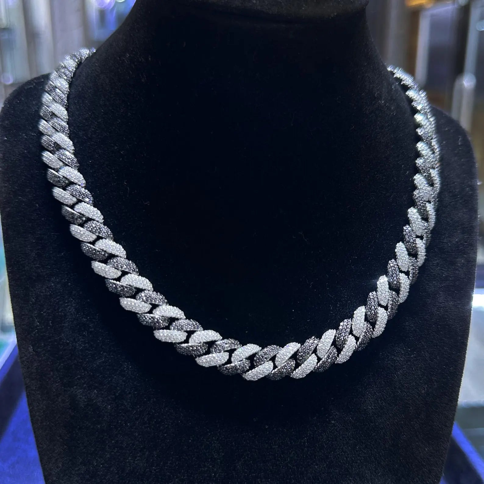Black & White Cuban Link Moissanite Chain [18.31 CTW] in 925 Sterling Silver