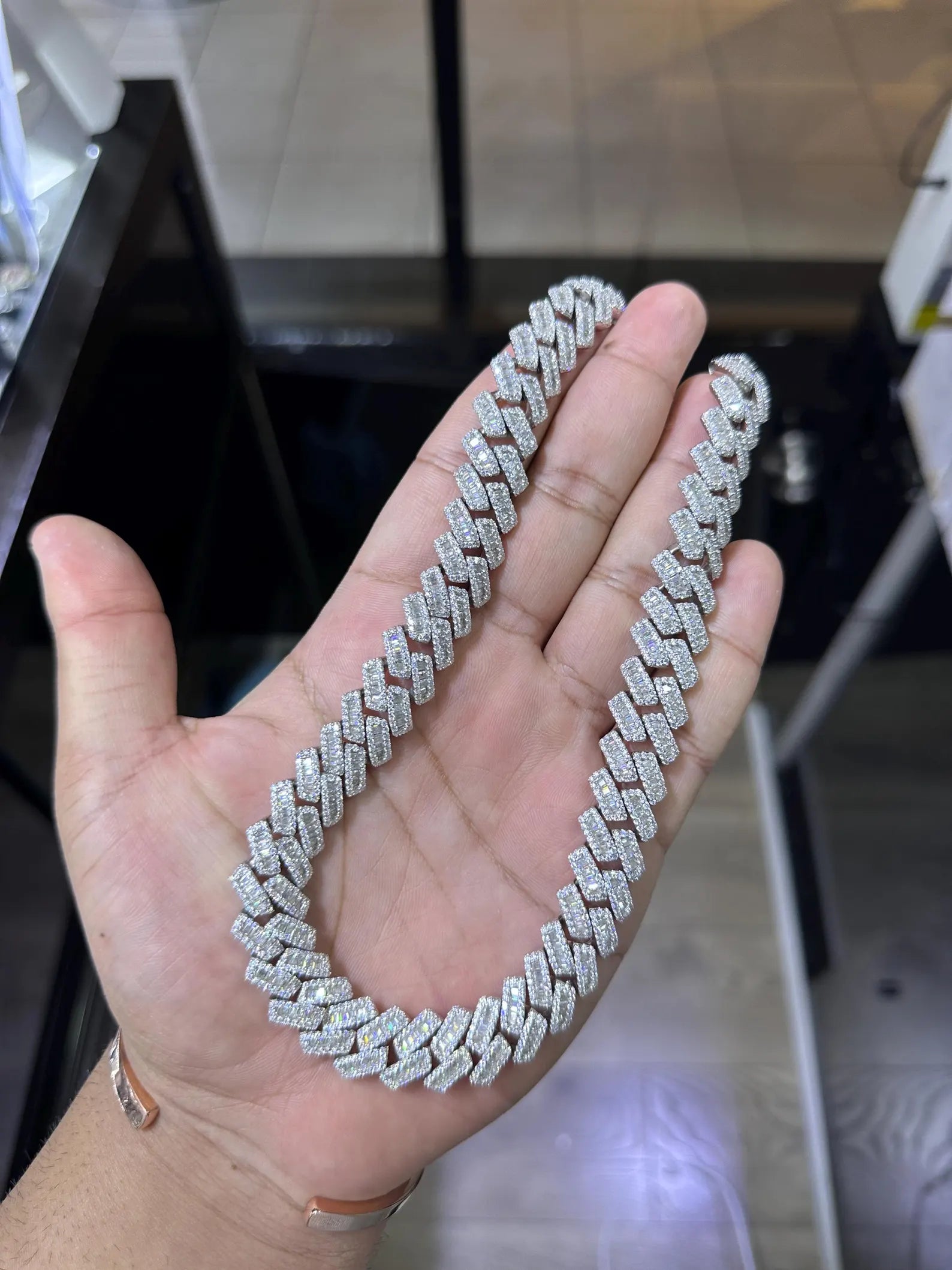 Baguette Cuban Link Moissanite Chain [43.68 CTW] in 925 Sterling Silver