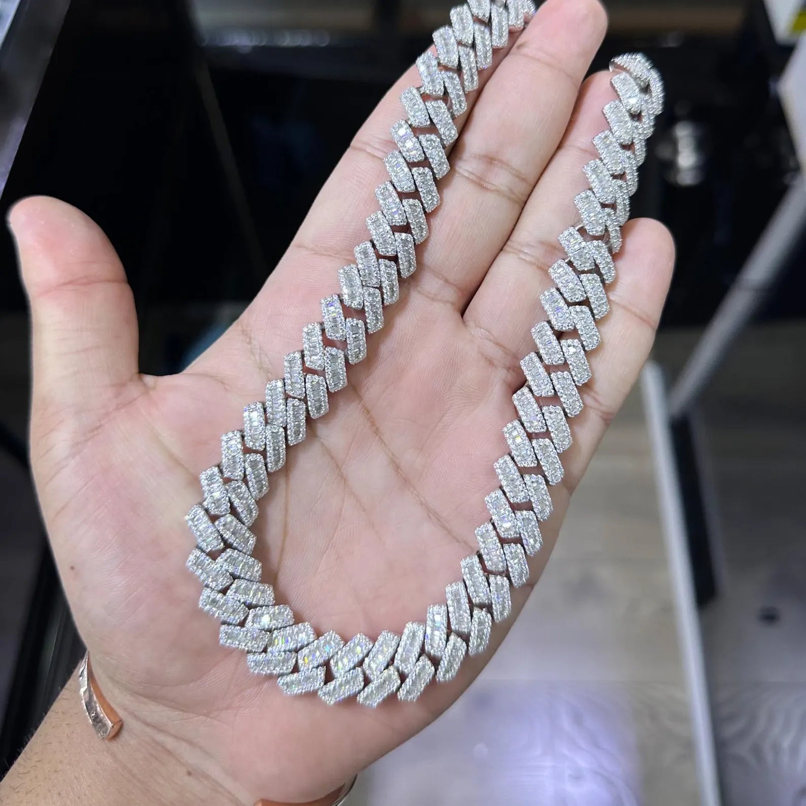 Baguette Cuban Link Moissanite Chain [43.68 CTW] in 925 Sterling Silver