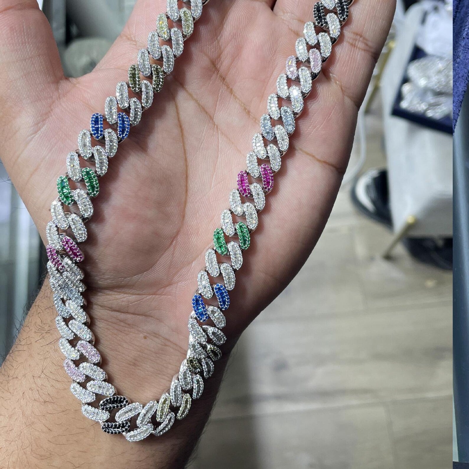 Multi-Color Miami Cuban Moissanite Chain [23.71 CTW] in 925 Sterling Silver