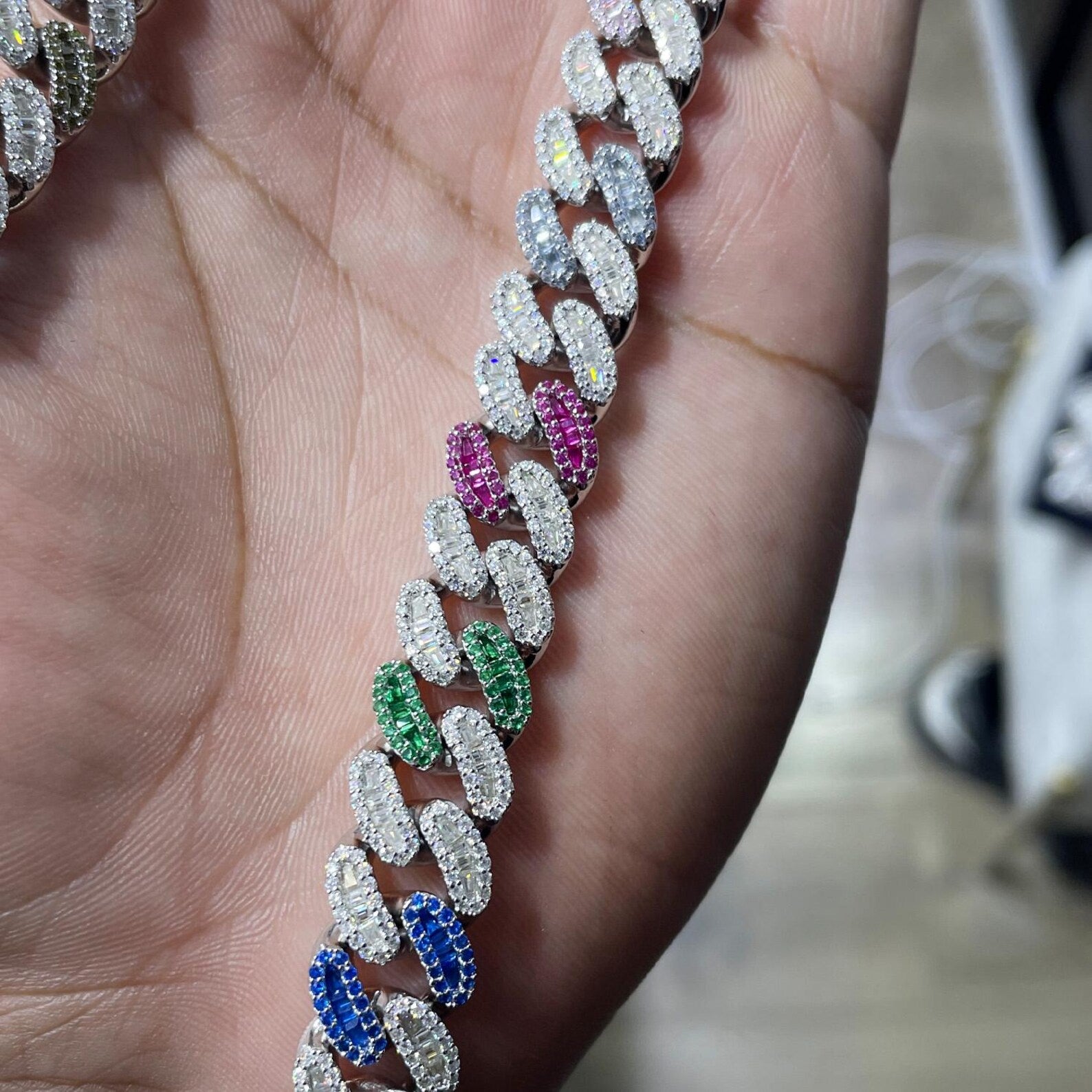 Multi-Color Miami Cuban Moissanite Chain [23.71 CTW] in 925 Sterling Silver