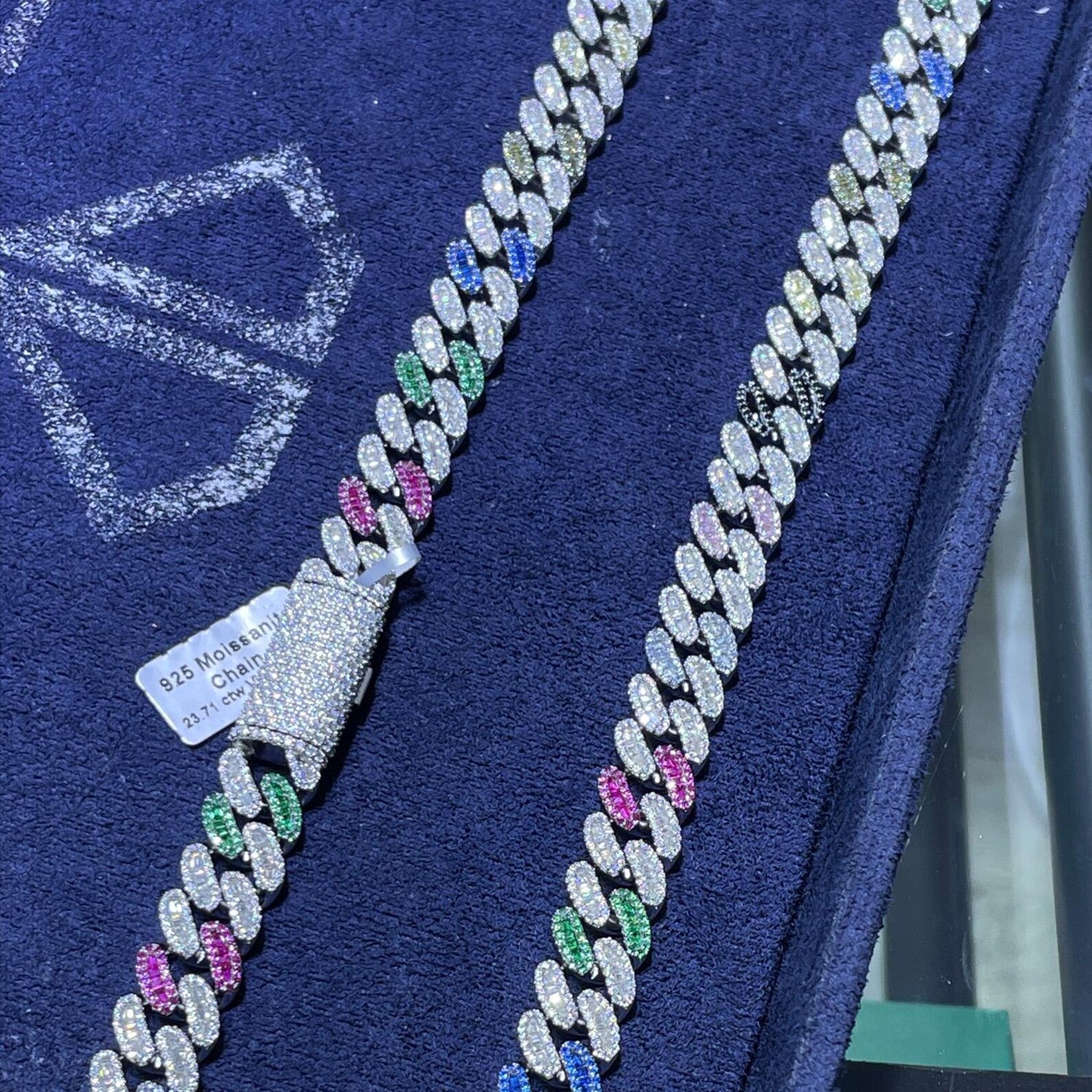 Multi-Color Miami Cuban Moissanite Chain [23.71 CTW] in 925 Sterling Silver