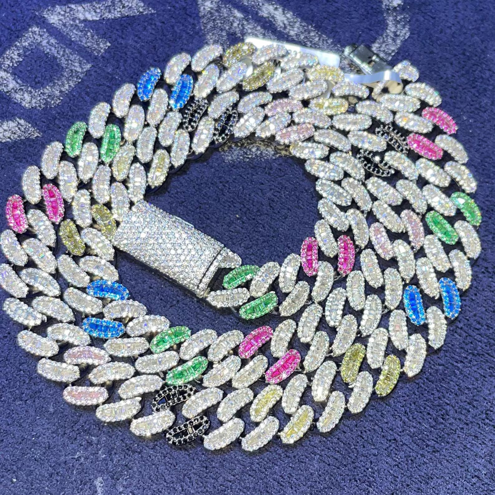 Multi-Color Miami Cuban Moissanite Chain [23.71 CTW] in 925 Sterling Silver