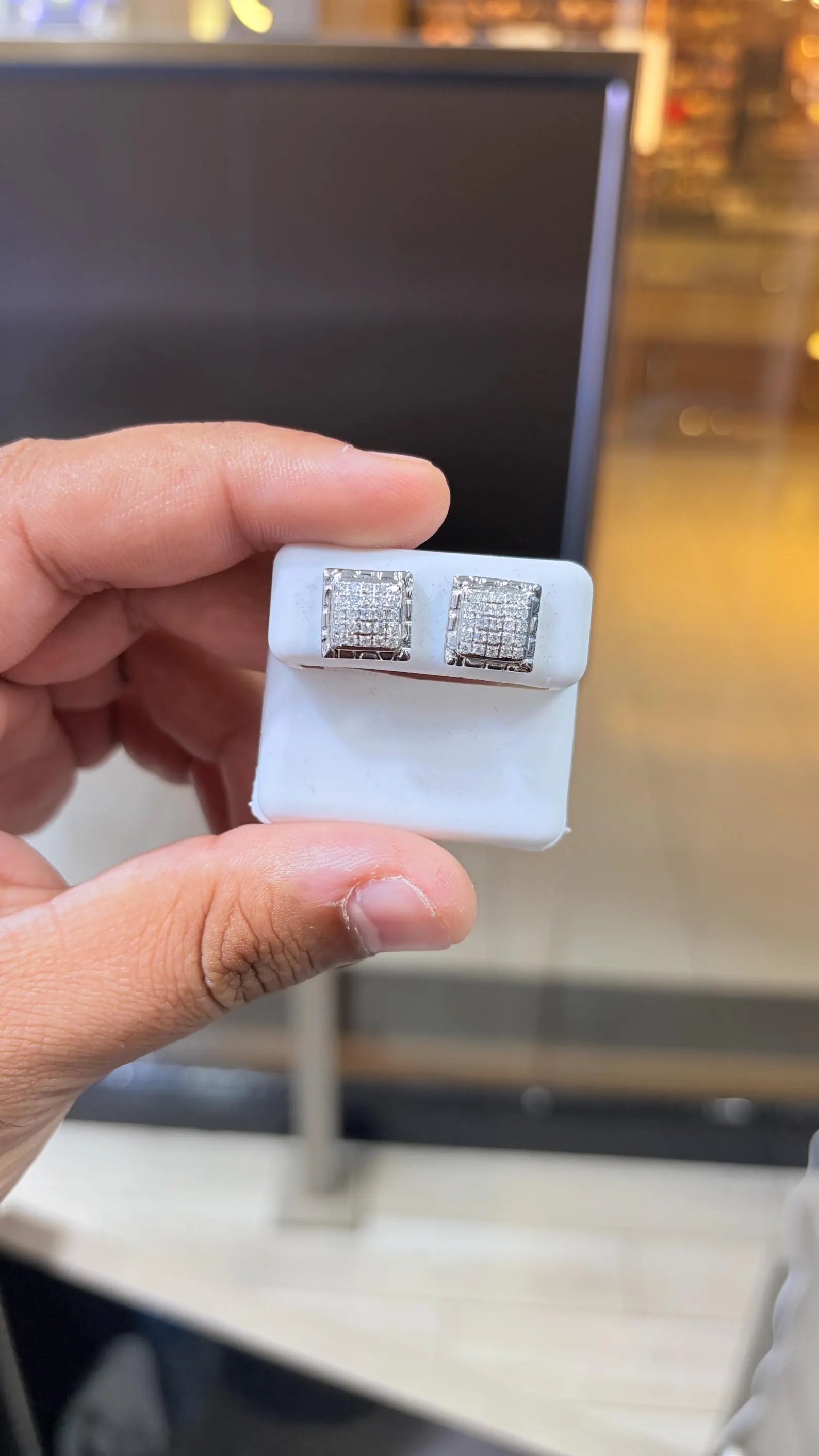 10K White Gold Diamond 0.50 CTW Square Shaped Earring