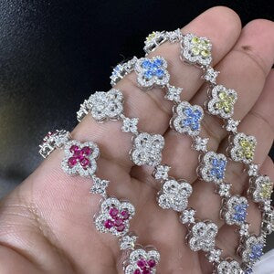 Flower Style Tennis Bracelet [5.83CTW] Moissanites in 925 Sterling Silver