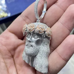 Jesus Enamel Pendant VVS1 Moissanite [8.94 CTW] 925 Sterling Silver