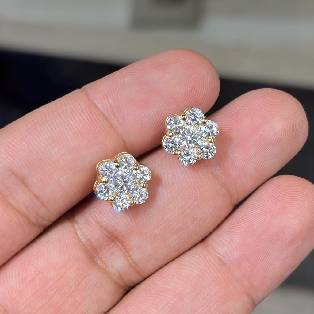 14K Gold 3.20 CTW Lab Grown Flower Set Earring