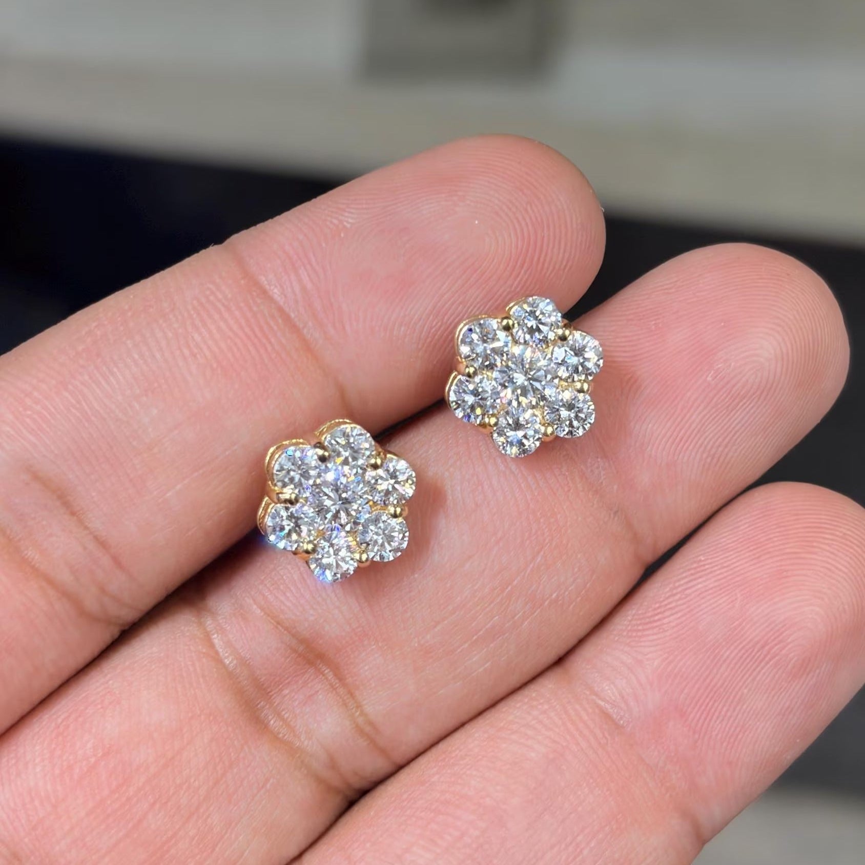 14K Gold 3.20 CTW Lab Grown Flower Set Earring