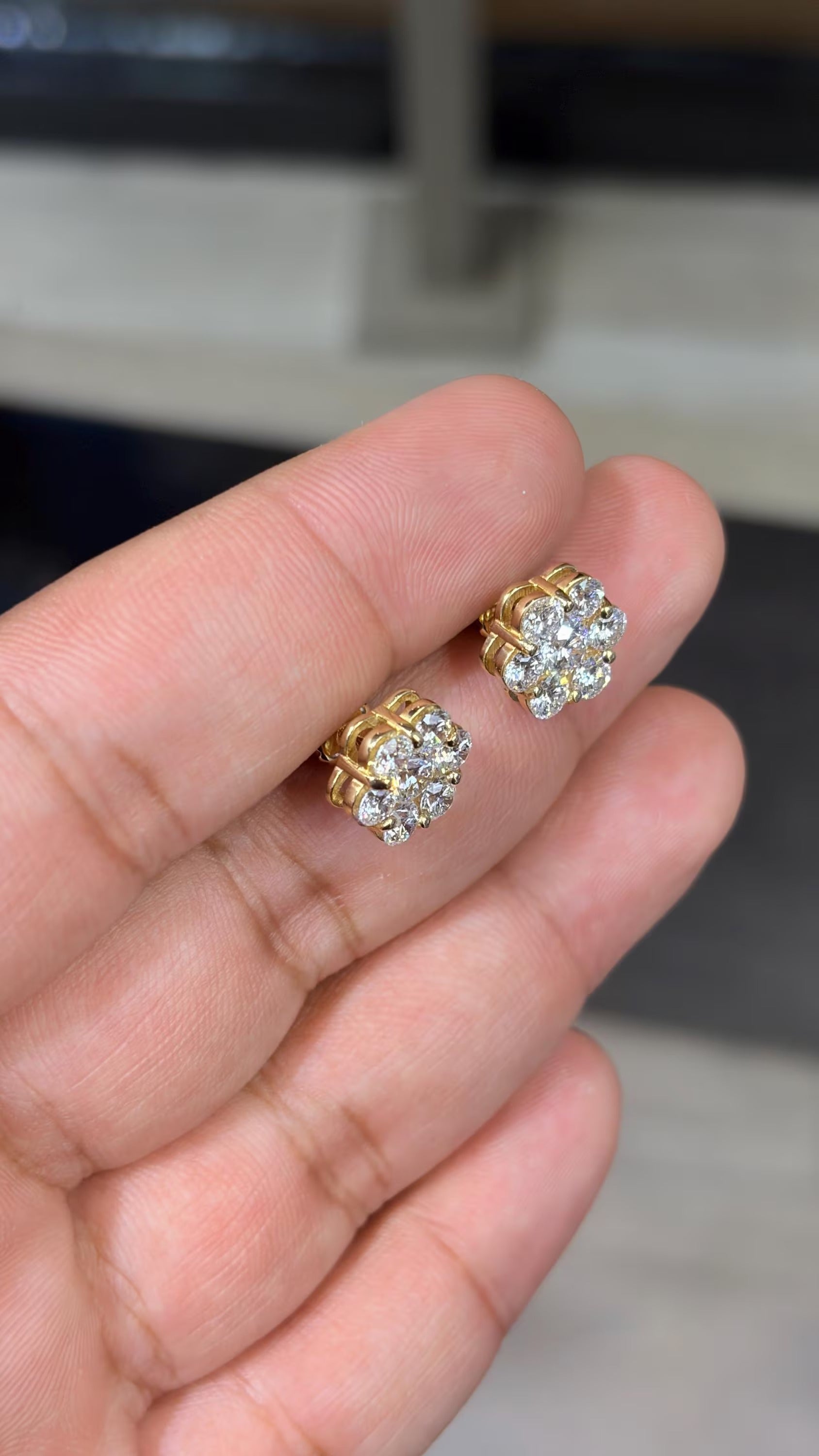 14K Gold 3.20 CTW Lab Grown Flower Set Earring