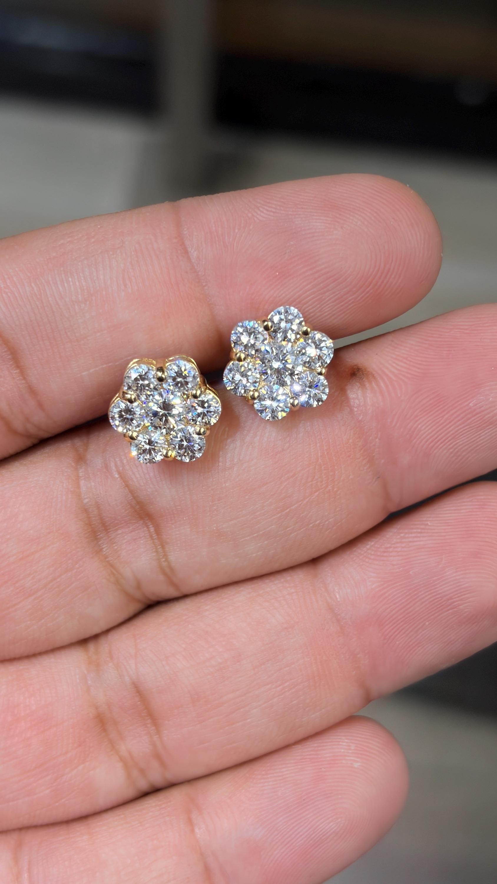 14K Gold 3.20 CTW Lab Grown Flower Set Earring