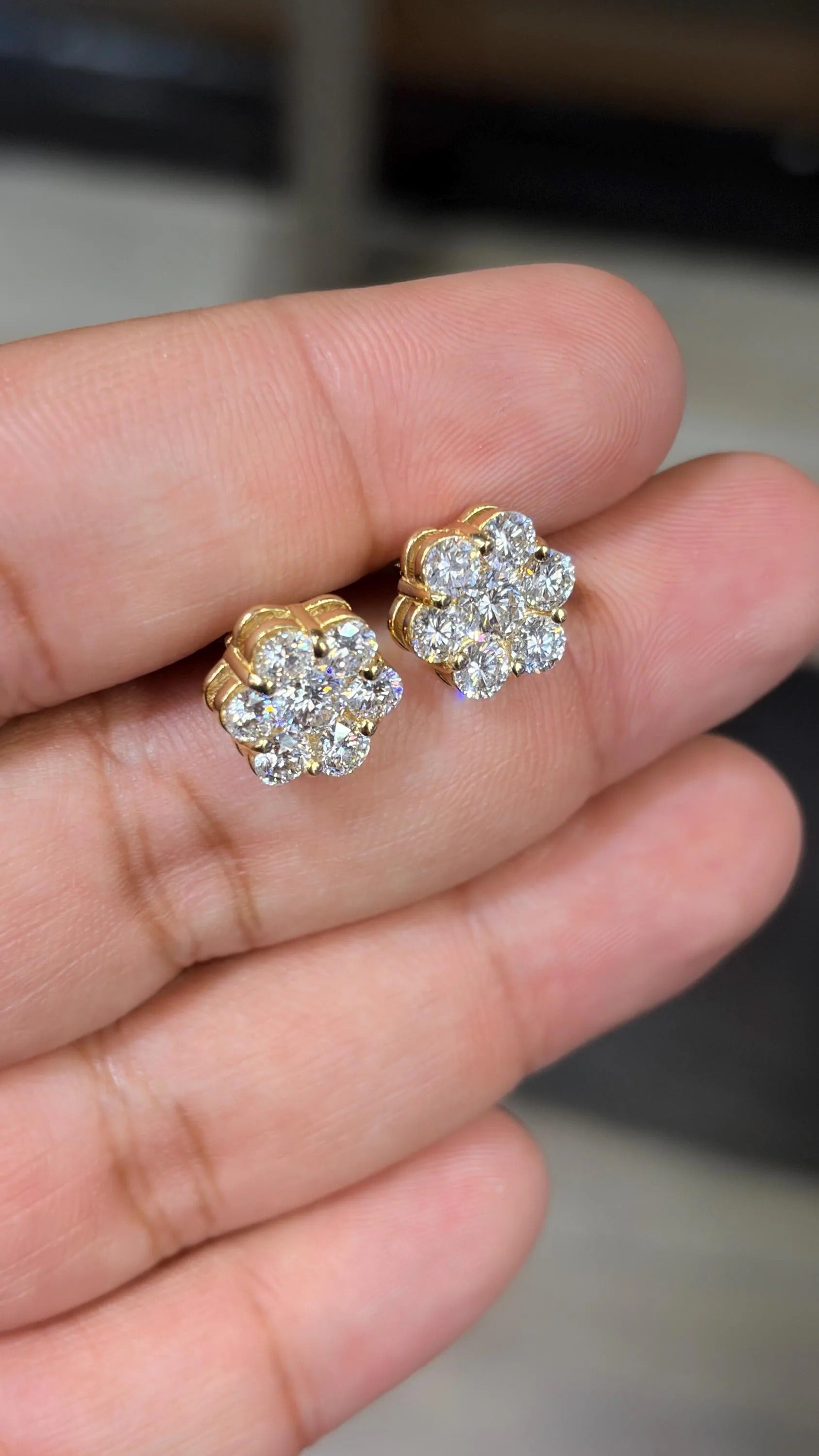 14K Gold 3.20 CTW Lab Grown Flower Set Earring