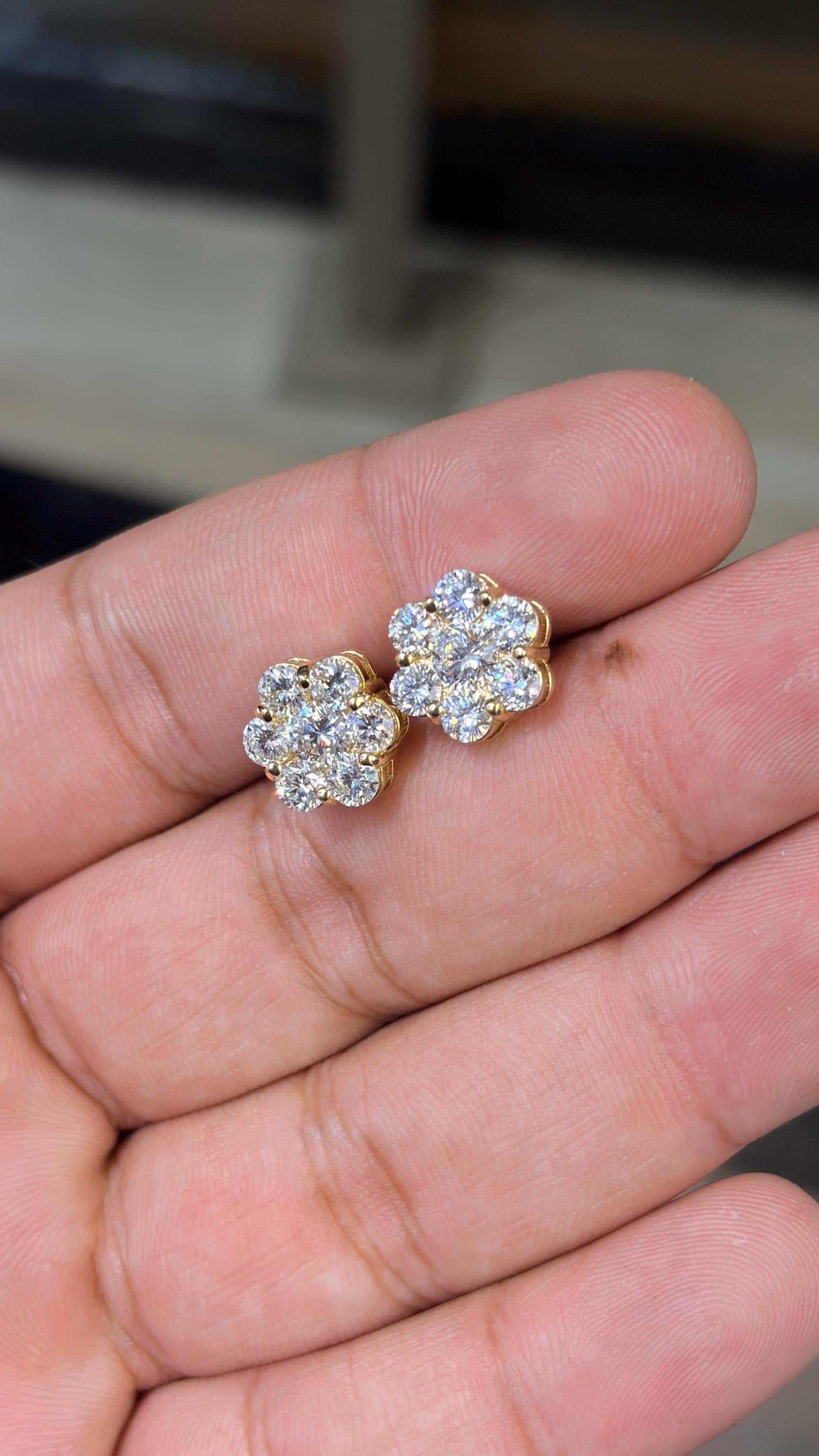 14K Gold 3.20 CTW Lab Grown Flower Set Earring