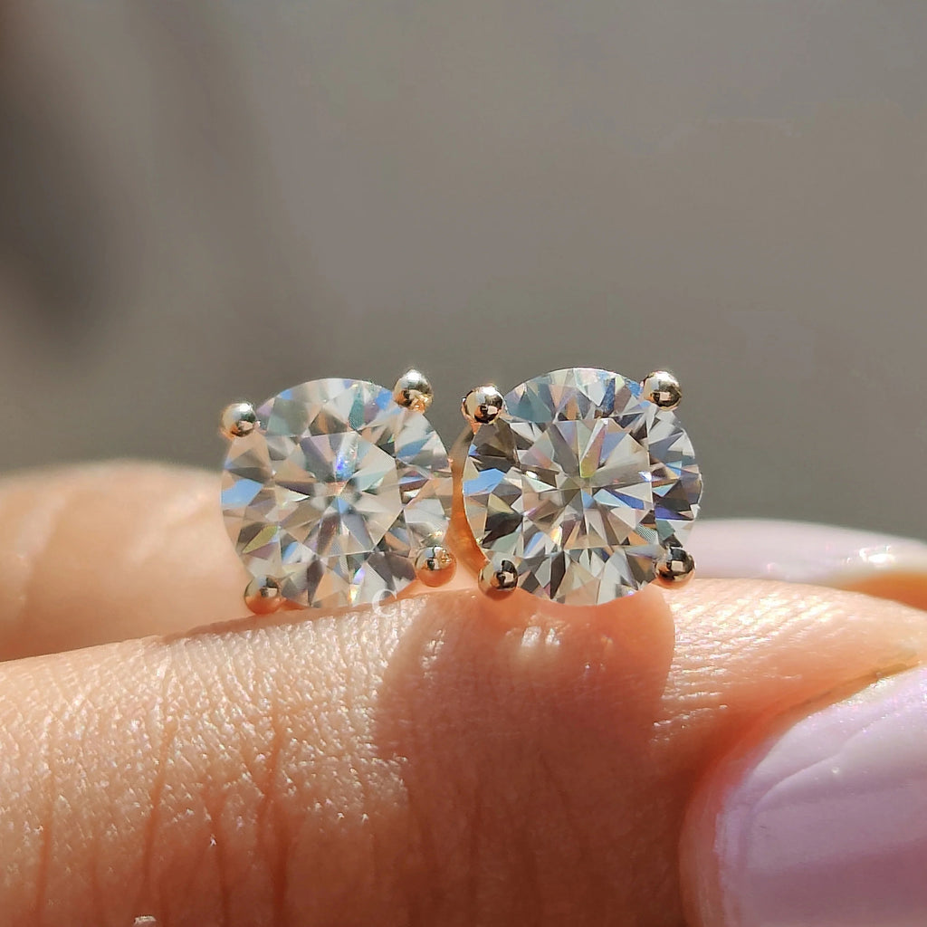 Round Solitaire Moissanite Stud Earrings 925 Sterling Silver