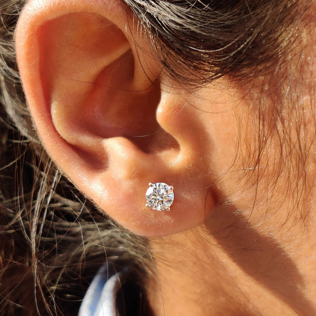 Round Solitaire Moissanite Stud Earrings 925 Sterling Silver
