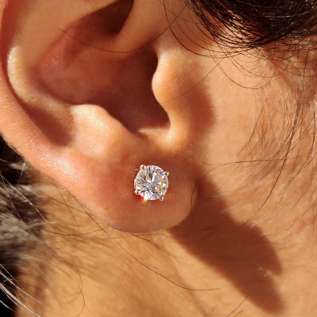 Round Solitaire Moissanite Stud Earrings 925 Sterling Silver