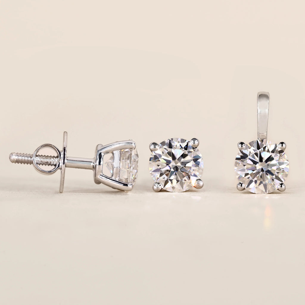 Round Solitaire Moissanite Stud Earrings 925 Sterling Silver