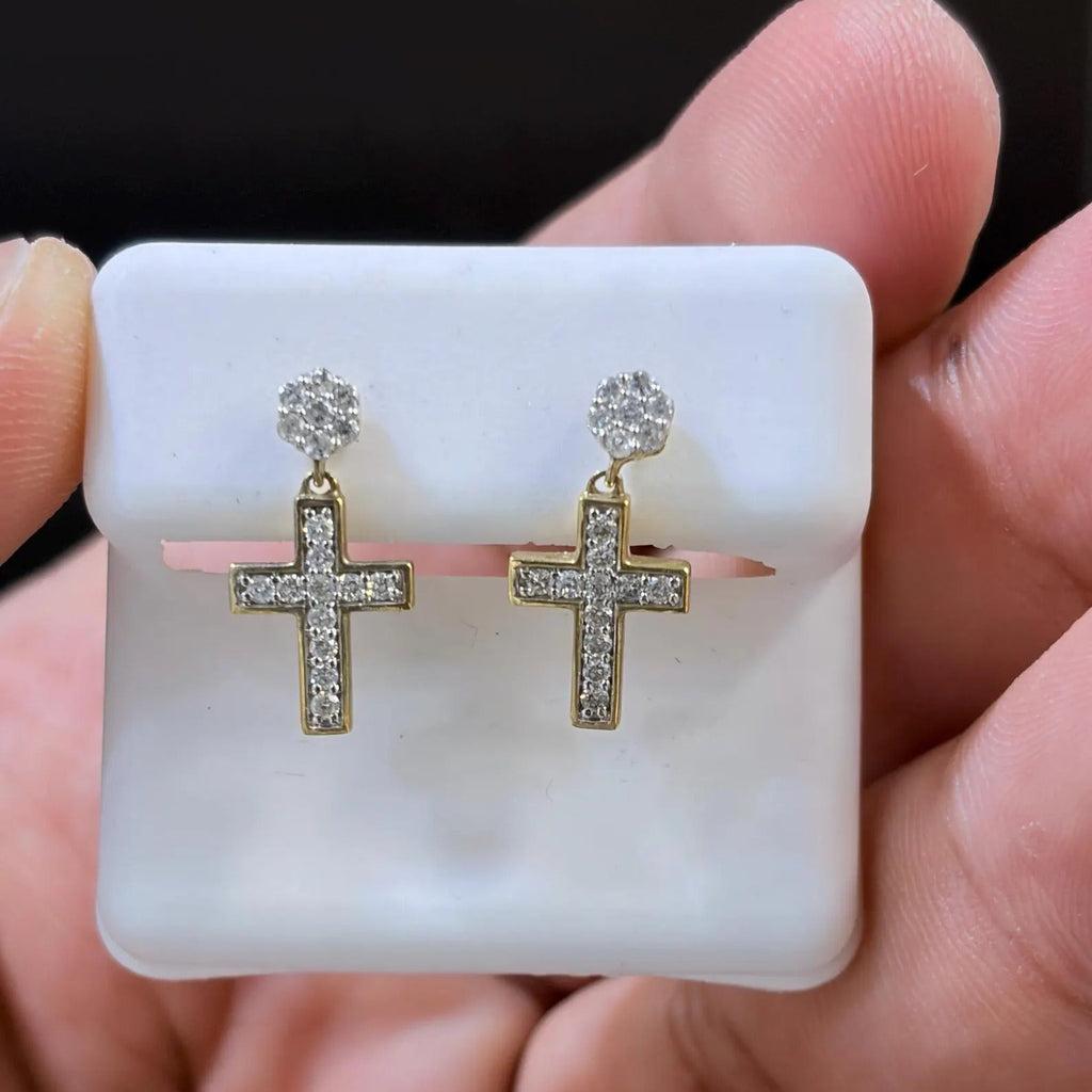 10K Gold Cross Floral Dangling Diamond 0.43 CTW Earring