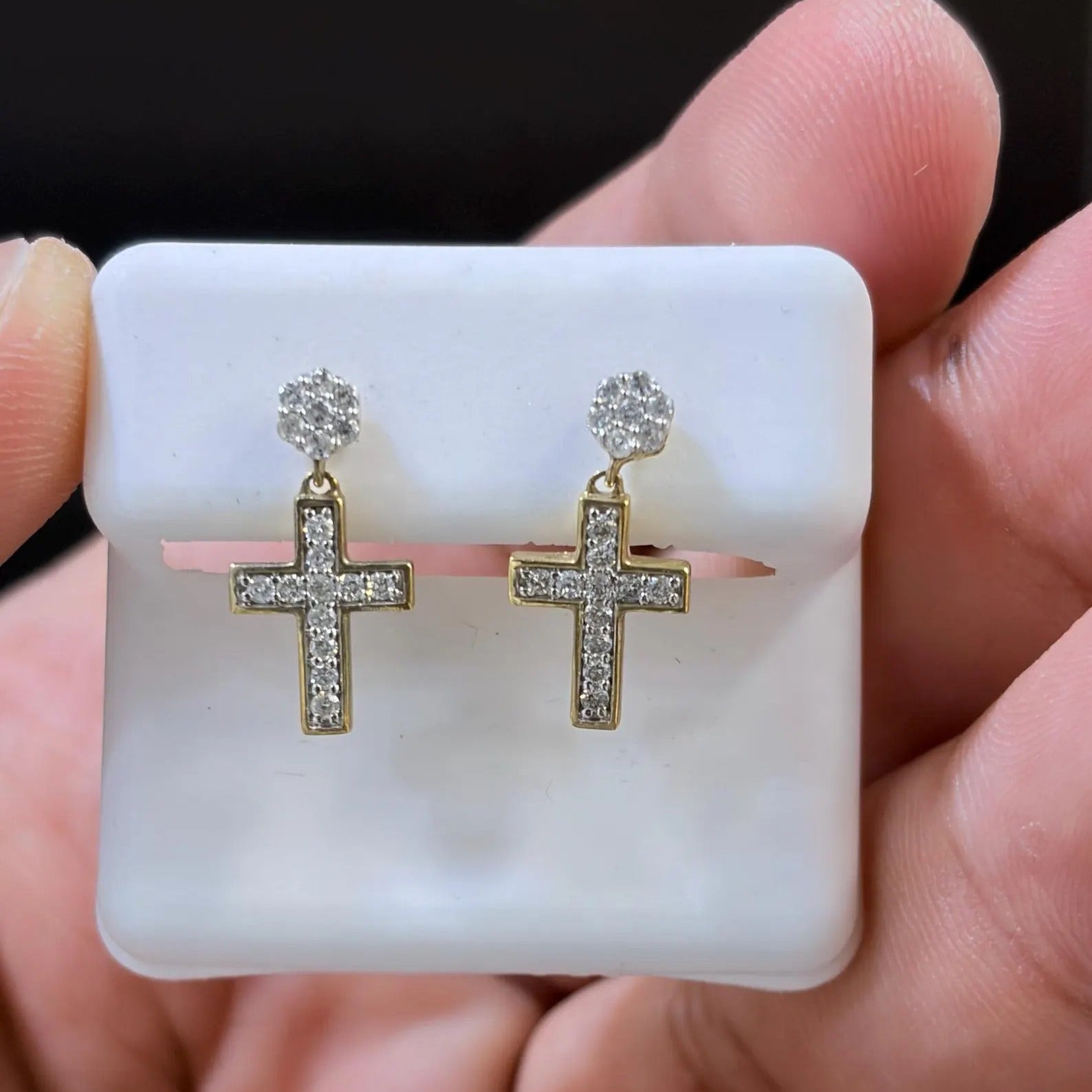 10K Gold Cross Floral Dangling Diamond 0.43 CTW Earring