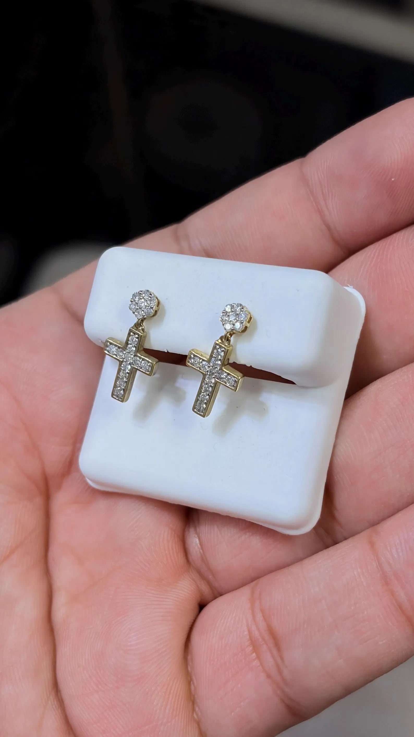 10K Gold Cross Floral Dangling Diamond 0.43 CTW Earring