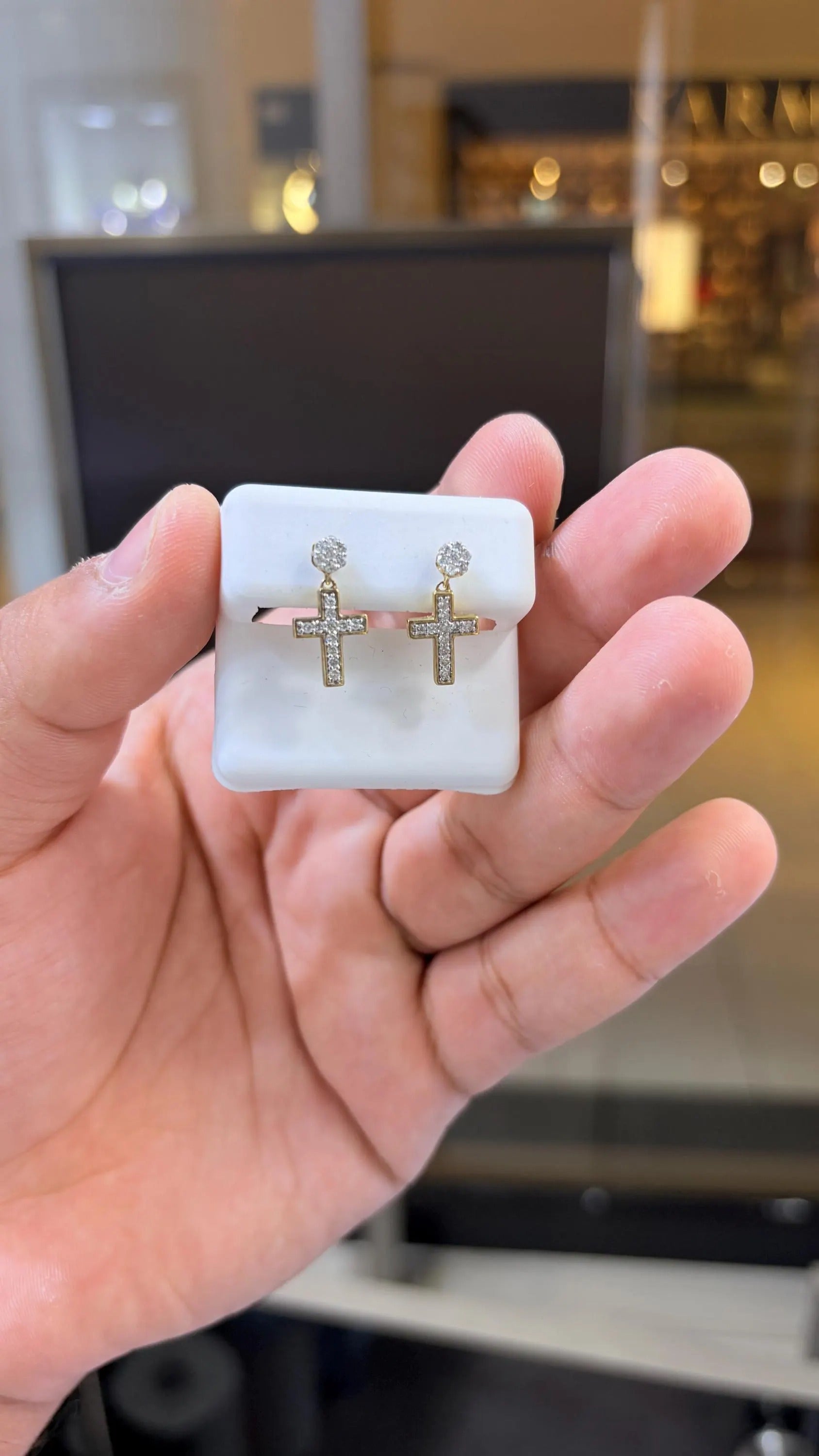 10K Gold Cross Floral Dangling Diamond 0.43 CTW Earring