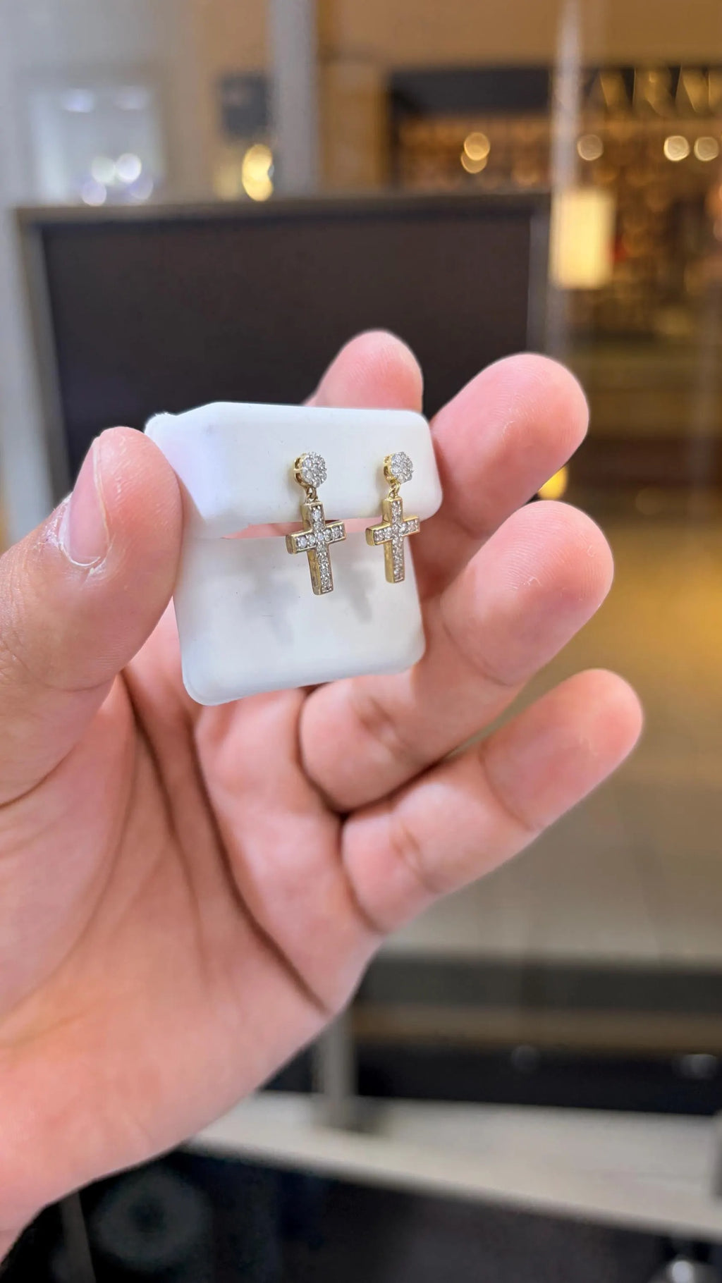 10K Gold Cross Floral Dangling Diamond 0.43 CTW Earring