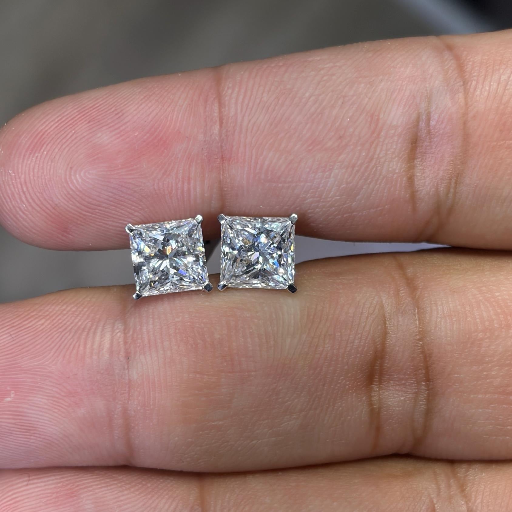 14K Gold Solitaire 5.15 CTW Lab Grown Princess Earring