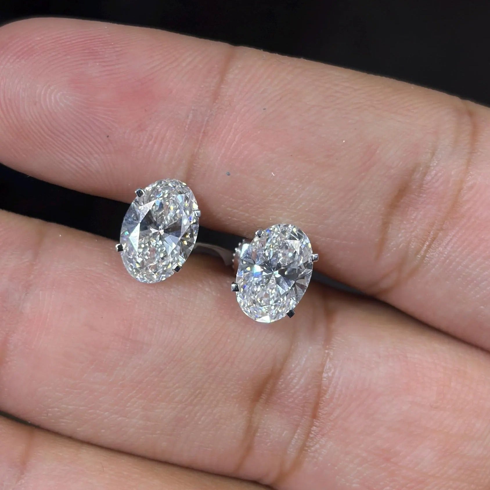 14K White Gold Solitaire 4.05 CTW Lab Grown Oval Earring