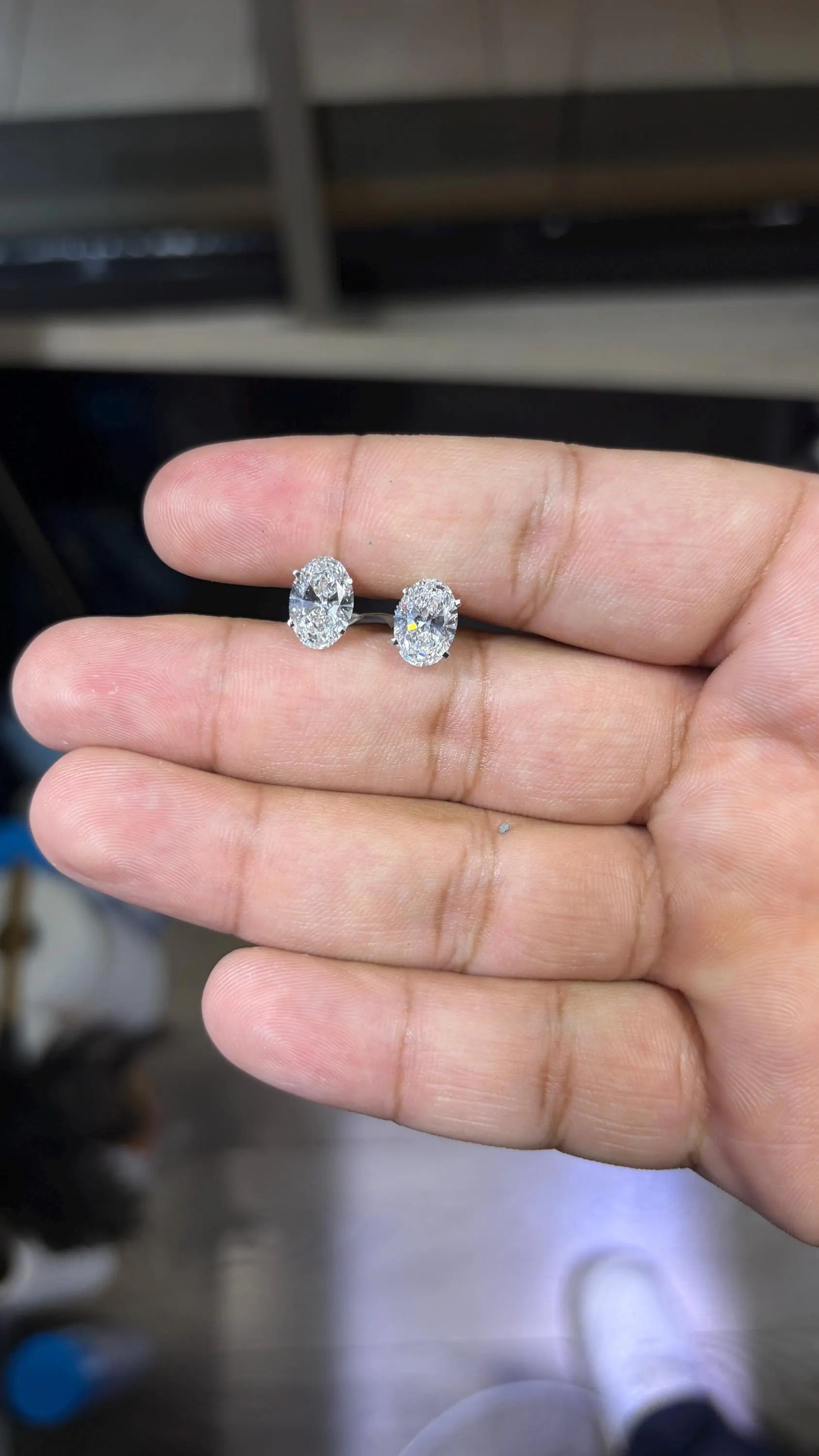 14K White Gold Solitaire 4.05 CTW Lab Grown Oval Earring