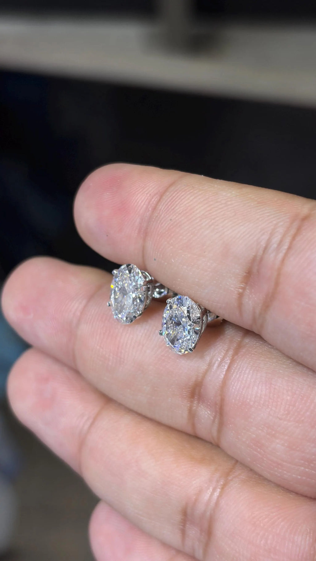 14K White Gold Solitaire 4.05 CTW Lab Grown Oval Earring