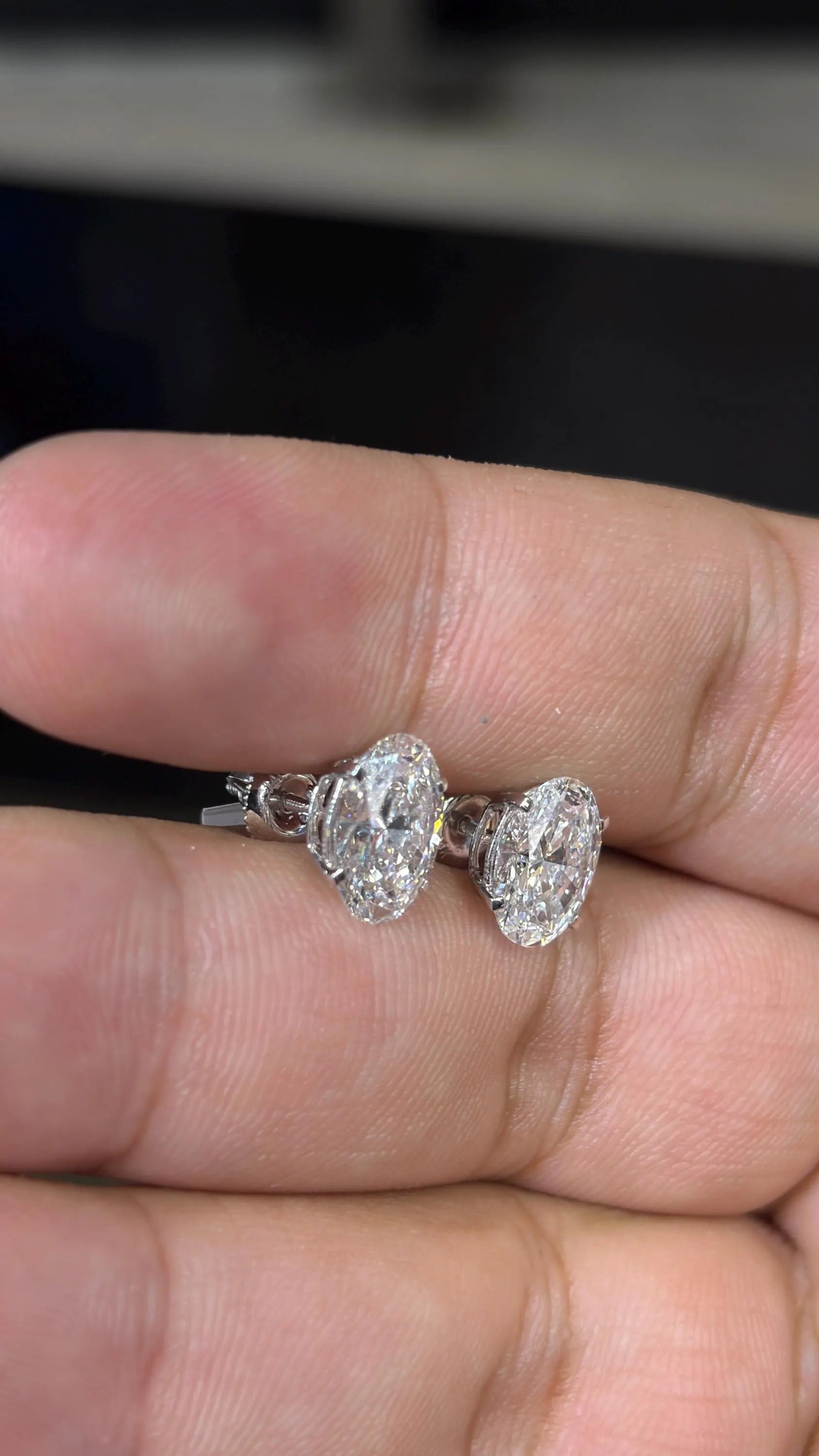14K White Gold Solitaire 4.05 CTW Lab Grown Oval Earring