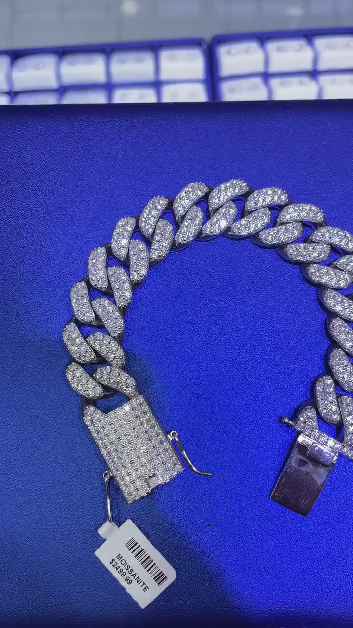 Round Cuban Bracelet [18.70 CTW] Moissanites in 925 Sterling Silver