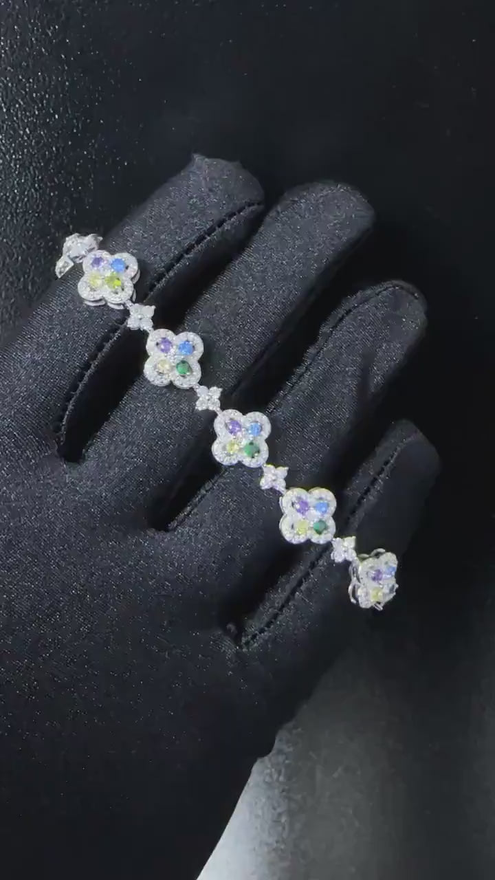 VVS Clover Tennis Moissanite Bracelet Multi-Color in 925 Sterling Silver