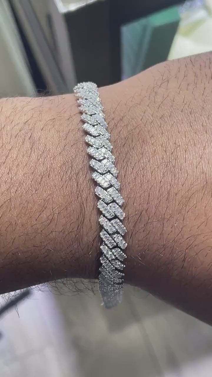 Iced Out Baguette Round Cuban Link Bracelet 8mm [8.56CTW] Moissanites in 925 Sterling Silver