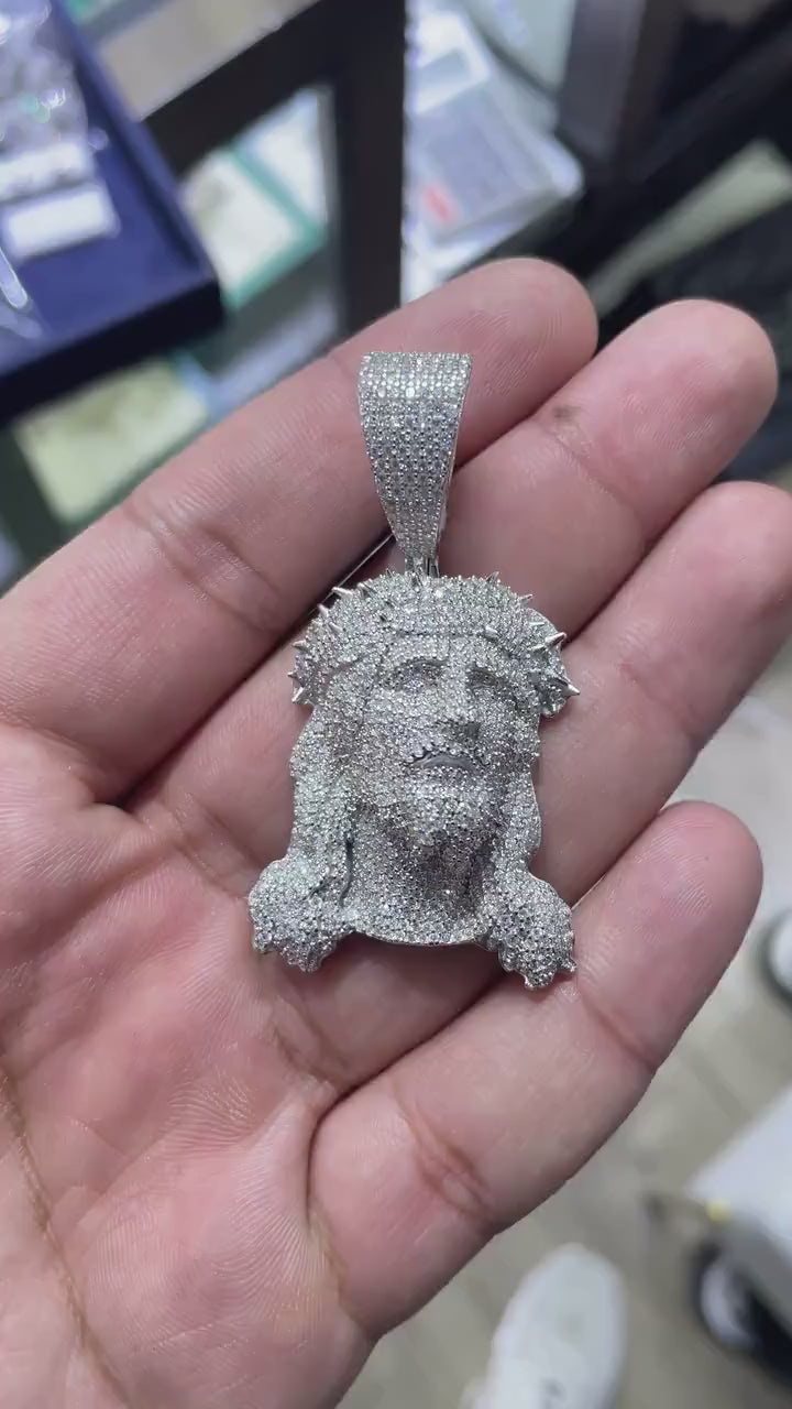3D Jesus Face Pendant VVS1 Moissanite [5.65 CTW] 925 Sterling Silver