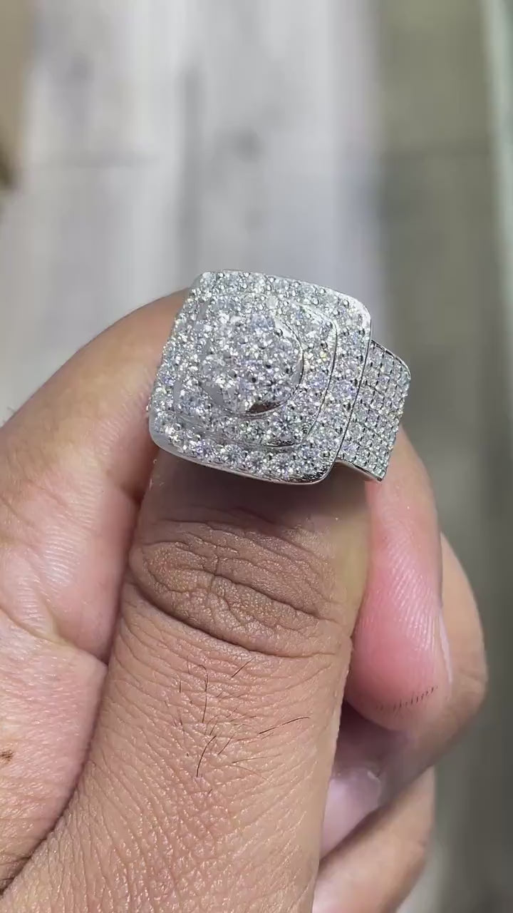 Men Moissanite Ring Round Layered Style [4.46 CTW] in 925 Sterling Silver