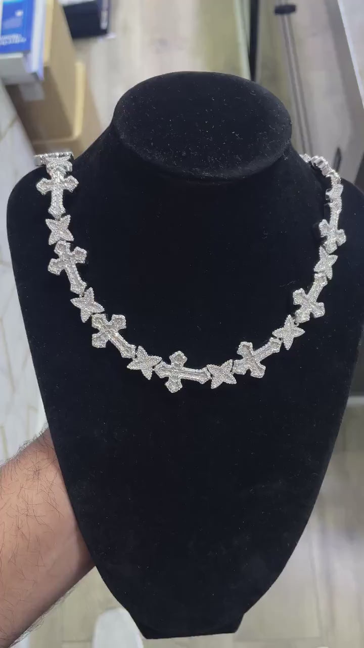 Custom Iced Out Cross Moissanite Chain [23.51CTW] in 925 Sterling Silver