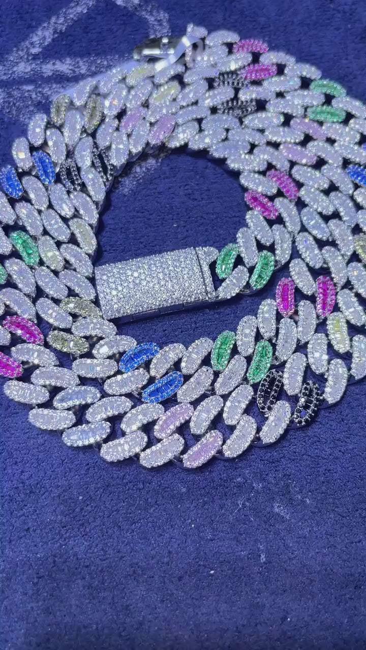 Multi-Color Miami Cuban Moissanite Chain [23.71 CTW] in 925 Sterling Silver