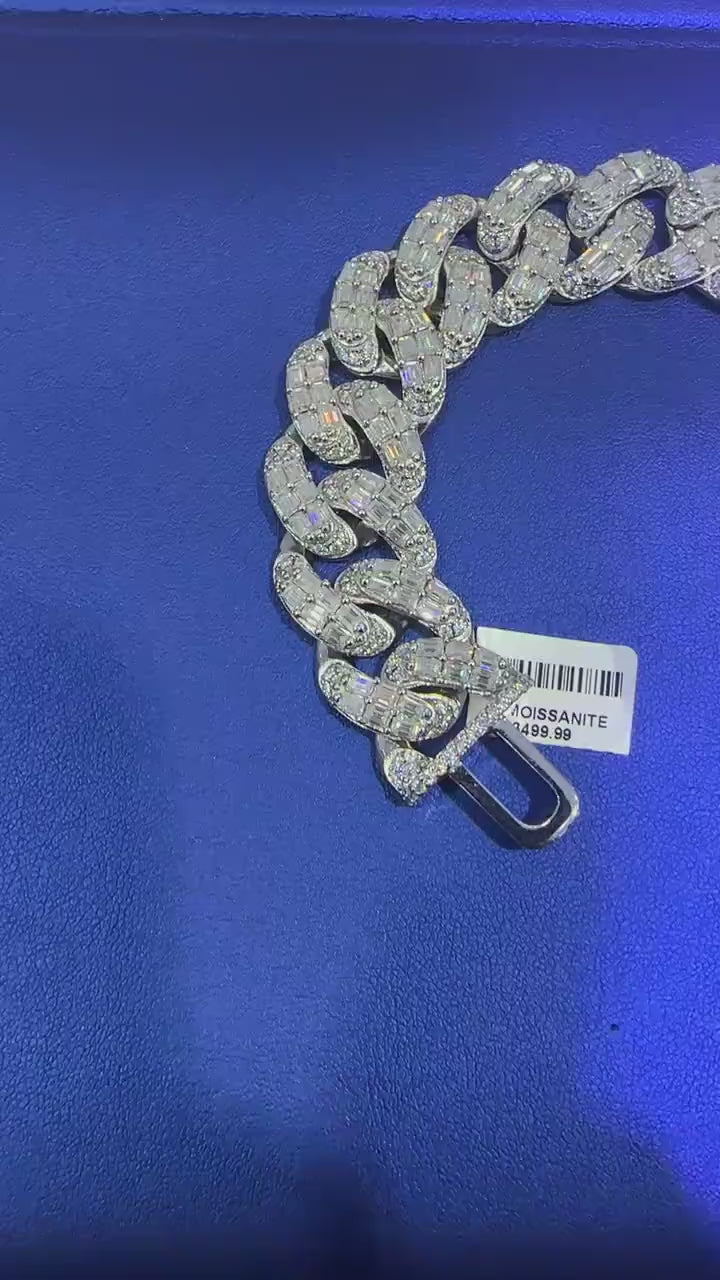 Baguette Iced Out Cuban Link Bracelet [21.95 CTW] Moissanites in 925 Sterling Silver