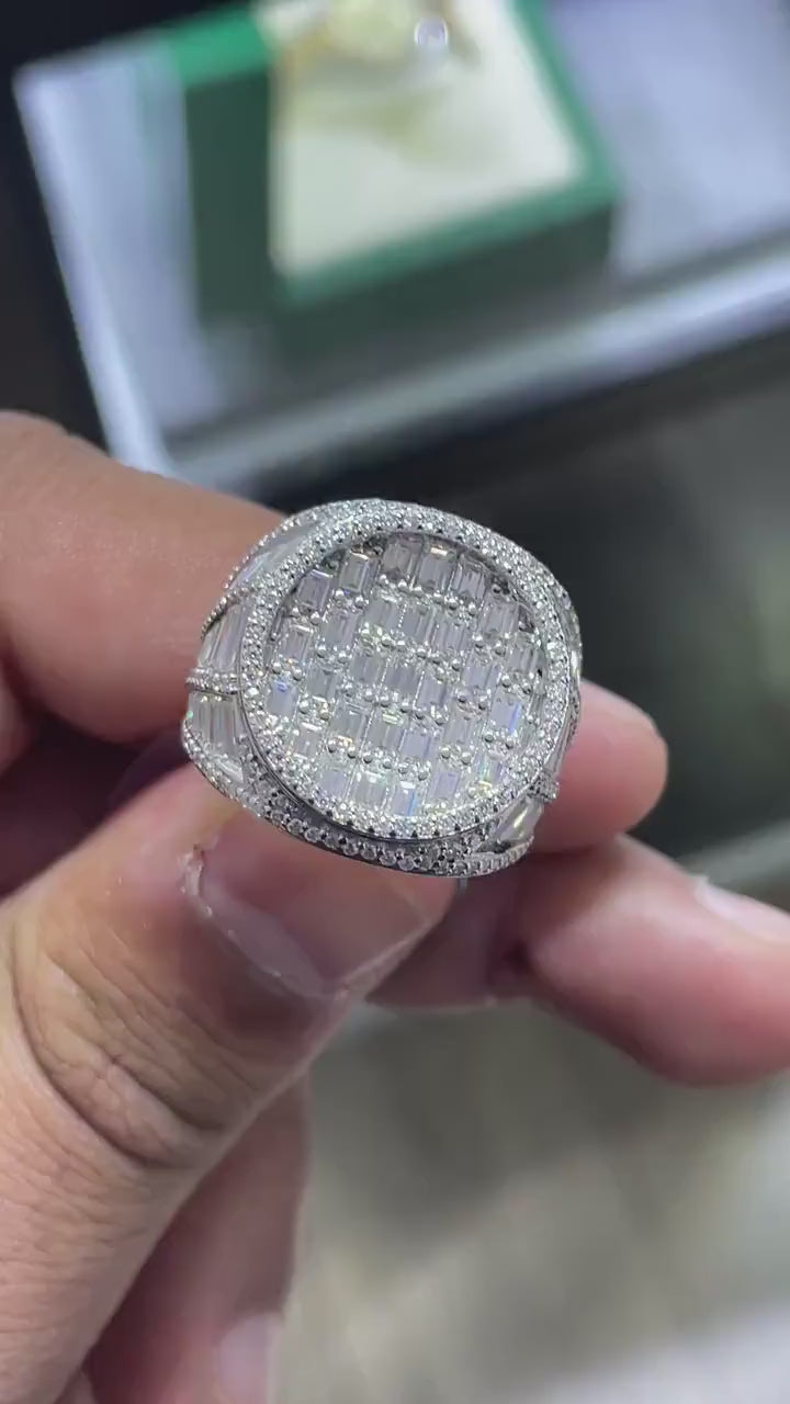 Men Moissanite Ring Iced Out Baguette [7.31 CTW] in 925 Sterling Silver