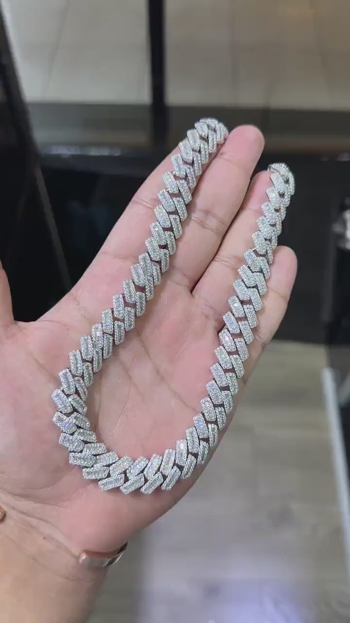 Baguette Cuban Link Moissanite Chain [43.68 CTW] in 925 Sterling Silver