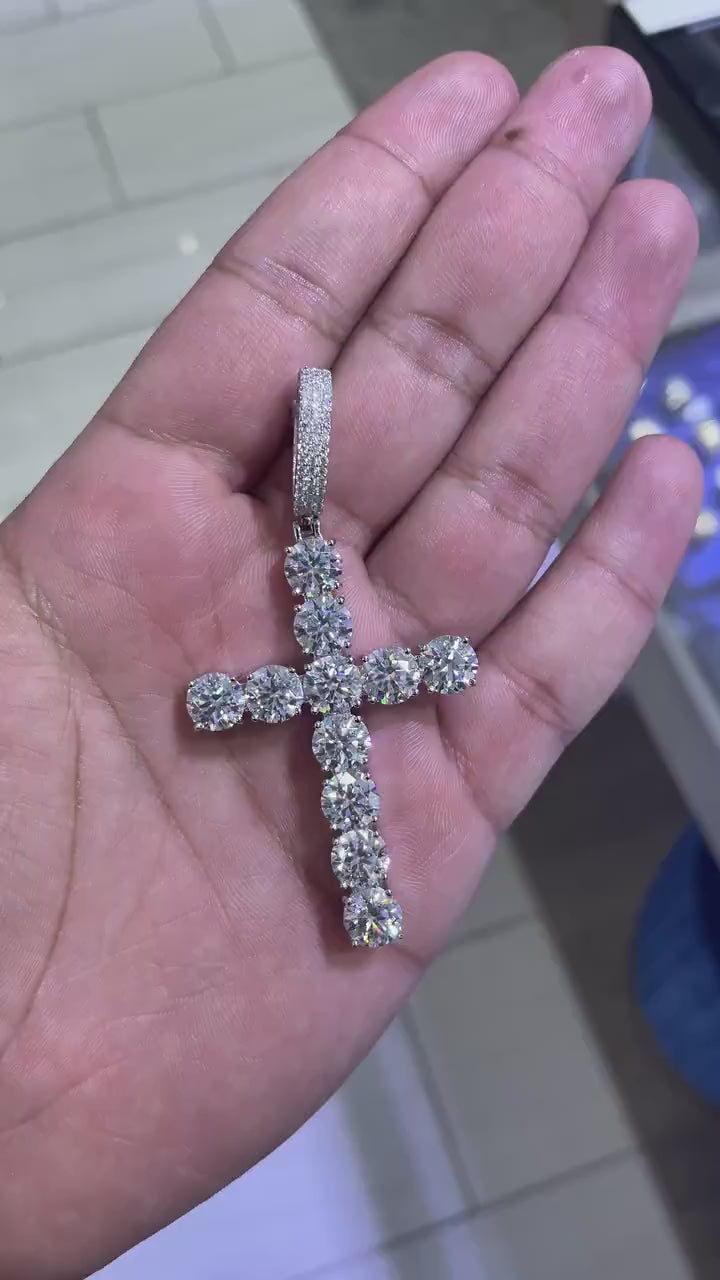3.12 Inches VVS1 Moissanite Cross [20.83 CTW] 925 Sterling Silver