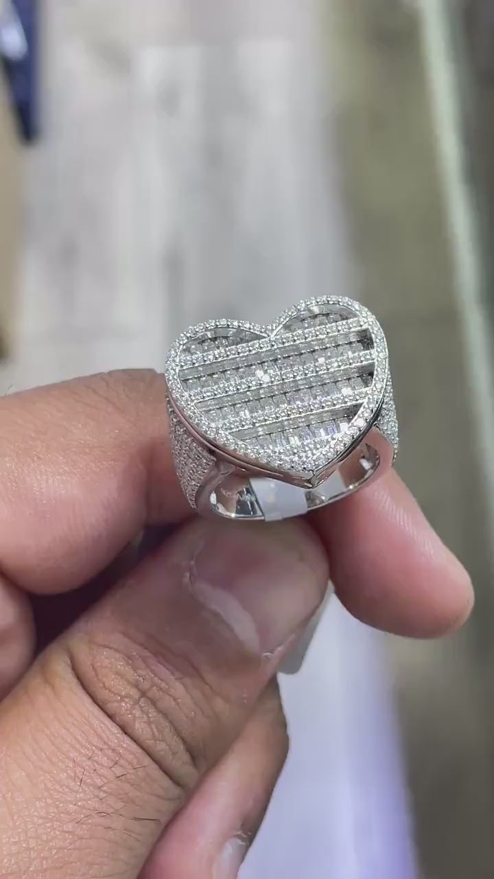 Men Moissanite Ring Heart Shaped [3.48 CTW] in 925 Sterling Silver