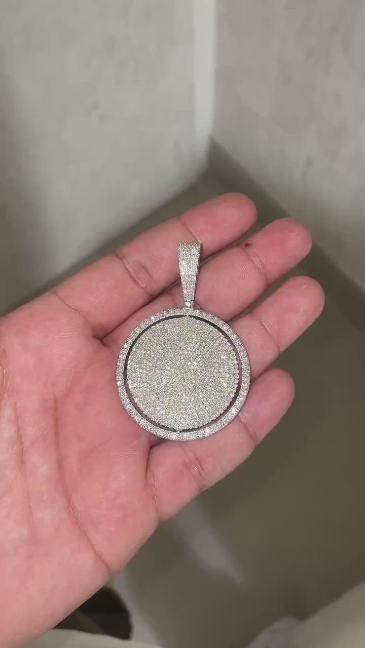 Iced Out Circle Disc VVS1 Moissanite [11.42 CTW] 925 Sterling Silver