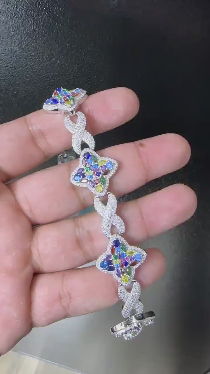 Custom Multi-Color Infinity Clover Iced Out Bracelet [8.82 CTW] Moissanites in 925 Sterling Silver