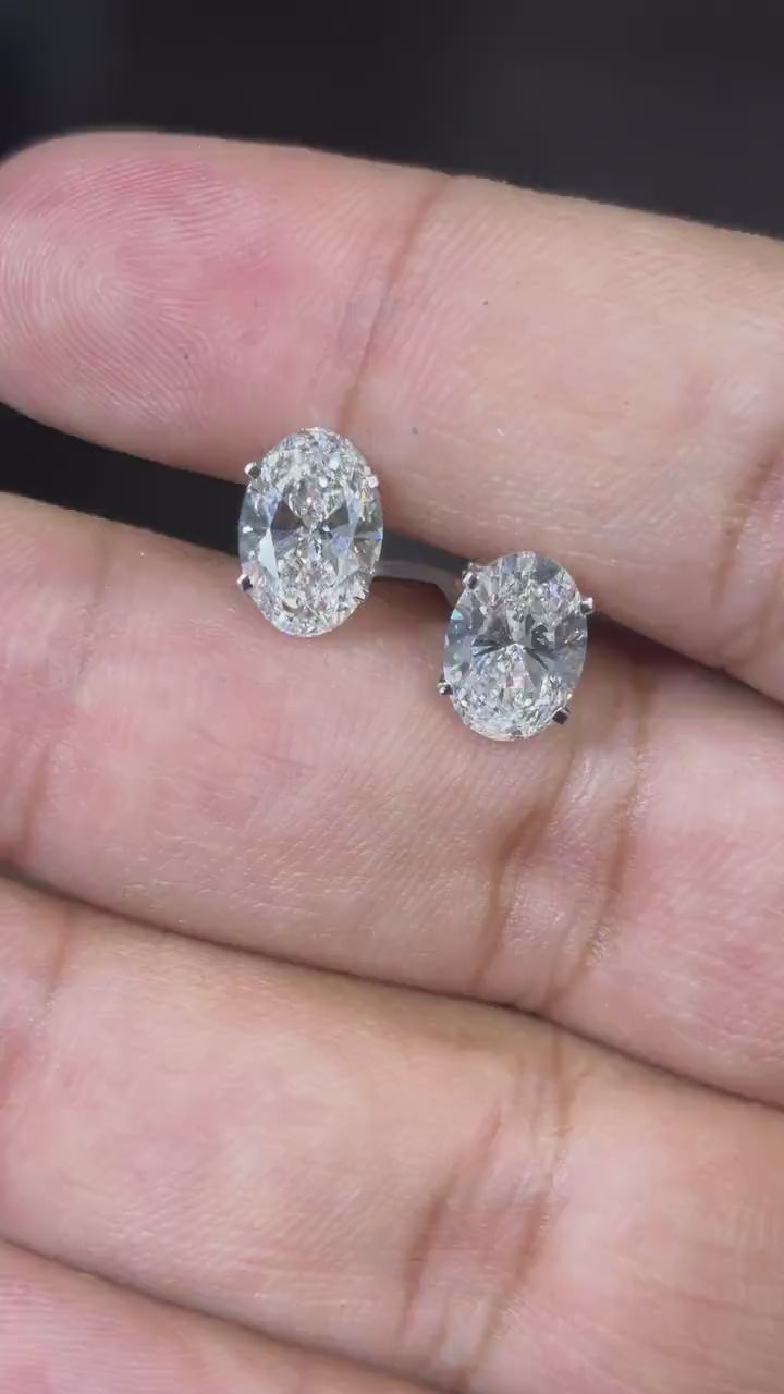 14K White Gold Solitaire 4.05 CTW Lab Grown Oval Earring